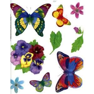 Colorful Butterflies and Pansies Flowers Vinyl Window Clings, 9 Pc, 9 