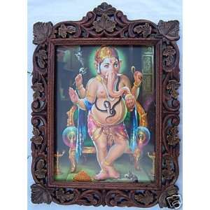 Lord Ganesha Poster Painting in Wood Craft Frame