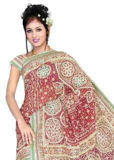 Maroon New Wedding Heavy Embroidery with Pearls bids hand work Sari 