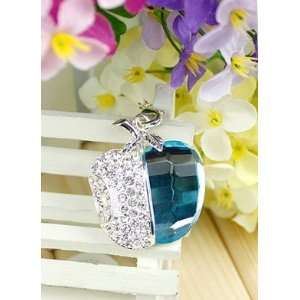 Crystal Diamond Apple Jewelry USB Flash Drive with Necklace8GB(Blue)