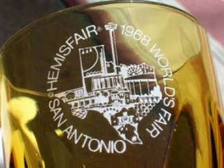   HEMISFAIR AMBER GLASS SOUVENIR TUMBLER SAN ANTONIO TX WORLDS FAIR