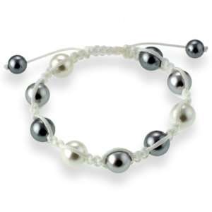 Shamballa Bracelet White & Silver Shell Pearls