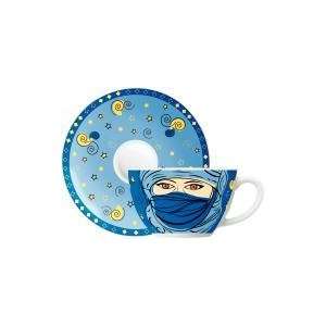  Cappuccino Coffee Mug and Saucer, Amore Mio, Blue Masked 
