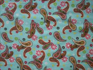 Quilters Cotton Flannel Red Paisley on Auqa By The 1/2 Yard  