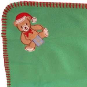  Soft Green Fleece Teddy Bear Baby Blanket with Stitched 