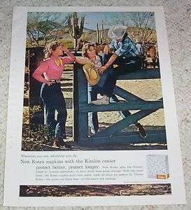 1959 Kotex napkins girls Cowgirls horse ranch jeans AD  