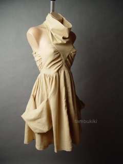 COWL NECK Slouch Pocket Natural Linen Burlap fp Dress M  