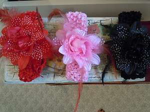 Baby/Toddler Crochet Headband with Flowers and Feathers  