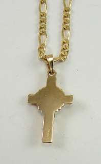 14K Yellow Gold Pendant Necklace Crucifix Figaro 18  