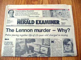 LA Herald Exam 12/10/80 John Lennon murdered headlines  