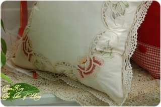 Vintage Rose Embroidery Ribbon Crochet Cushion Cover  