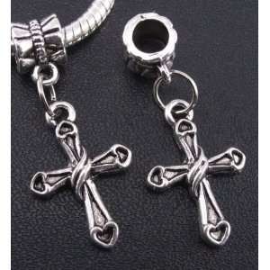  Silver Cross Dangle Charm Bead for Bracelet or Necklace 