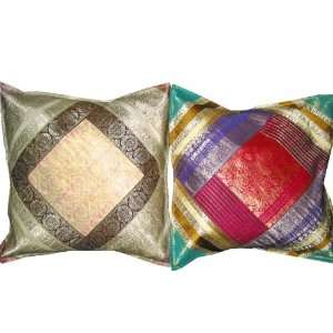   Cover Vintage Silk Sari Zari Borders Pillow Case 16 Home & Kitchen