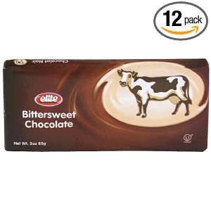 Elite Bittersweet Chocolate Bars, 3 Ounce Bars (Pack of 12)  