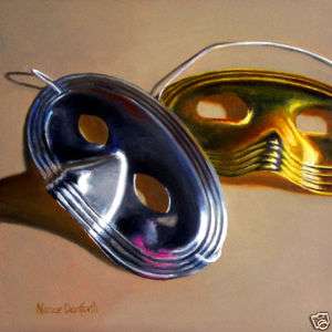 DANFORTH Two Masks original still life 6x6 oil painting. More in my 
