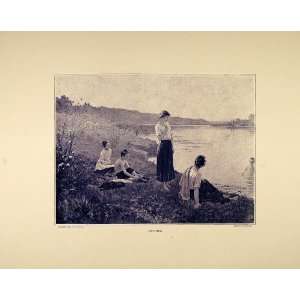  1893 Print Children Bathing Swimming Adrien Moreau 