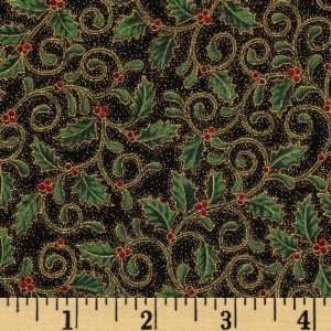  44 Wide Merry And Bright Holly Black/Gold Fabric By The 