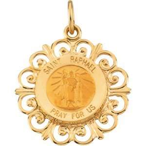  14K Gold Round St Raphael Medal Jewelry
