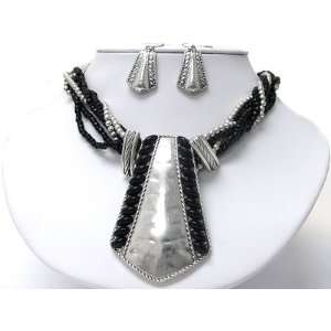 Icon Collection 6 Strand Braided Black & Gray Beaded Large Tribal Look 