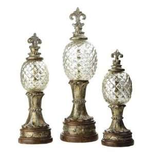   of 3 Old World Antiqued Decorative Pineapple Finials