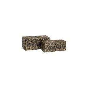 Set of 2 Rectangular Decorative Boxes with Natural Woven Design 