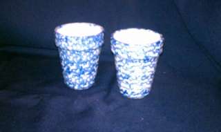Henn Pottery 2 Blue Spongeware Herb Pots GREAT DEAL  