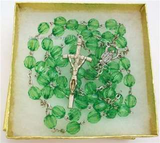 Green Papal Rosary Beads Necklace 32 Long Miraculous  