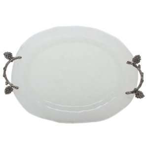  Frosted Glass Modern Oval Serving Tray   Pine Cone Branch 