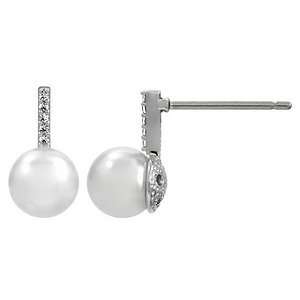  Emitations Rozs CZ & Pearl Petite Earrings, Silver Tone 