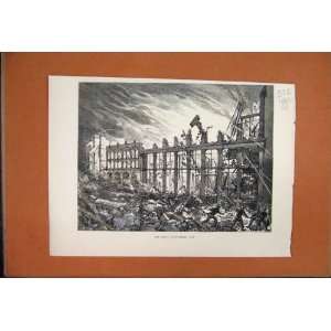  1882 Fire Wood Street City Destroyed Building Old Print 