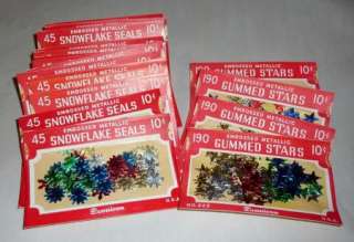 VINTAGE unopened packs of DENNISON STAR & SNOWFLAKE SEALS 1525 pcs 