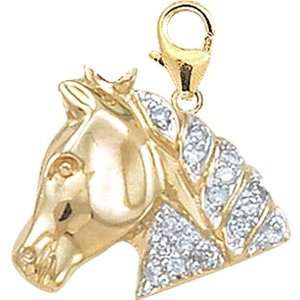   10ct HIJ Diamond Horse Head Spring Ring Charm: Arts, Crafts & Sewing