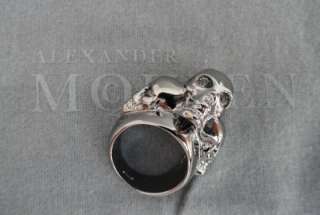 BN Alexander McQueen Metal Silver Skull Swarovski Crystal Ring  SZ13M 