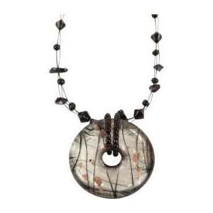  Dichroic Circle Beaded Necklace with Gold & Silver Inlays 