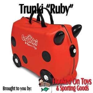   Doug Trunki Ruby Red Suitcase Rolling Ride On Airport Luggage  
