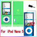 4IN1 FOR APPLE IPOD NANO 5TH GEN GREEN SILICONE CASE+CLEAR LCD SCREEN 