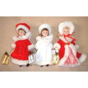 Brunette Ceramic Holiday Doll Christmas Ornament 5.5 #J4026:  