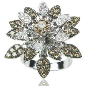 Effy Jewelers Effy 14K White Gold Diamond & Cognac Diamond Flower Ring 
