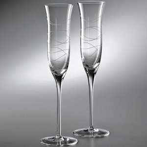  Nambe Crystal Motus Champagne Flutes Set/2