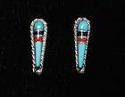 Zuni Inlay S/S, Turquoise, Onyx & Coral Earrings by Boone
