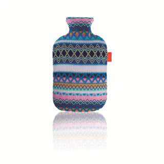 Fashy Hot Water Bottle With Cover Peruvian Blue Pink BNWT Folk Weave 