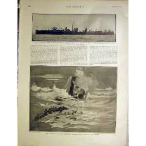  Wreck Torpedo Boat Cobra Hms Sea Waters Old Print 1901 