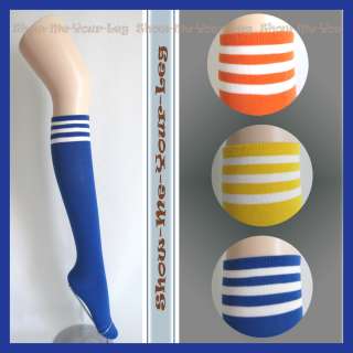 New Cotton Blend Striped Knee High Socks Blue  