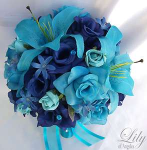 17pcs Wedding Bridal Bouquet Flower Decoration Bride Package TURQUOISE 