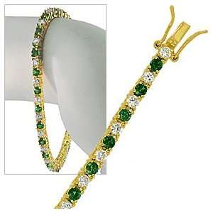  24k Gold GF CZ Simulated Emerald Green Tennis Bracelet 