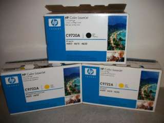 HP C9720A & 2 HP C9722A LaserJet Print Cartridges 4600 4610 4650 