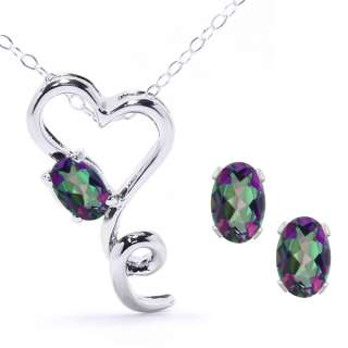 45 Ct Mystic Topaz Heart Pendant Earrings 925 Silver Set With 18 