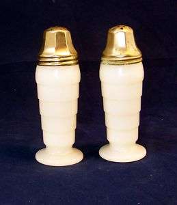 Vintage White Glass Antique Salt & Pepper Shakers Opal  