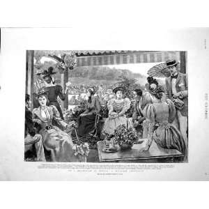 1894 Houseboat Henley Ladies Men Romance River Scene 