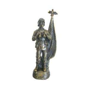   Bronze Color Army Soldier With Flag Figurine Statue